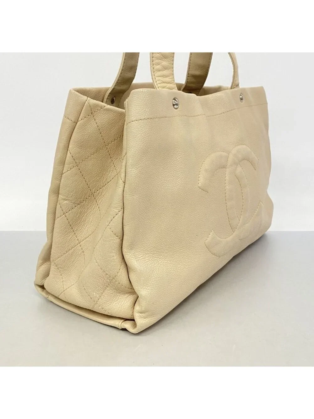 Chanel Tote Bag Caviar Leather Beige Silver
